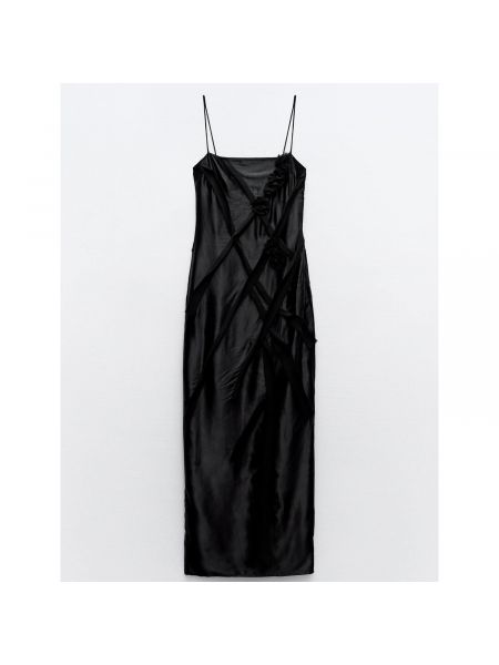 Атласное платье миди в цветочек Zara черное