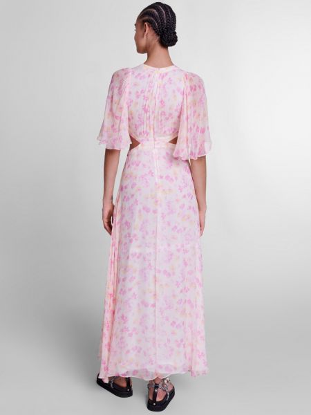 Розовое длинное платье в цветочек Maje