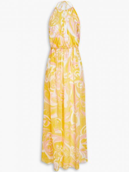 Шифоновое длинное платье с принтом Emilio Pucci желтое