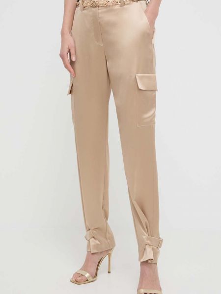 Jednobarevné kalhoty s vysokým pasem Guess béžové