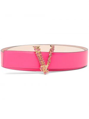 Cintura di pelle con cristalli Versace rosa