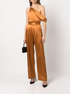 Jedwabne satynowe spodnie relaxed fit Michelle Mason pomarańczowe