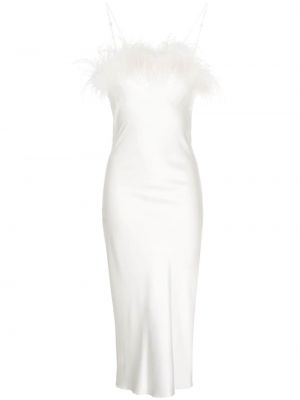 Hodvábne koktejlkové šaty s perlami s perím Gilda & Pearl biela