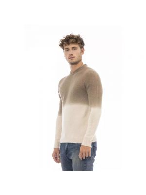 Sweter skórzany z alpaki Alpha Studio beżowy