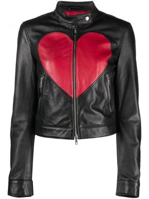 Kožená bunda s potiskem se srdcovým vzorem Moschino