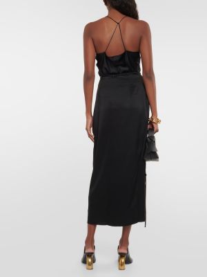 Saténové dlouhá sukně Nanushka černé
