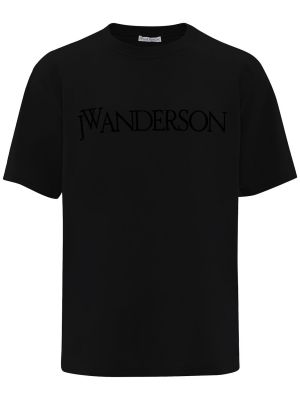 Памучна тениска бродирана от джърси Jw Anderson черно
