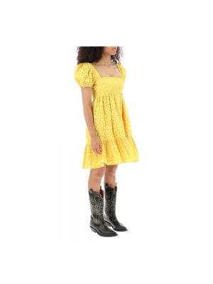 Mini vestido con bordado de algodón Ganni amarillo