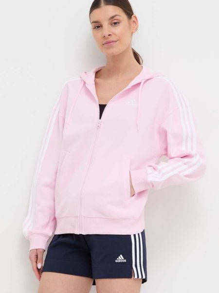 Pamučna hoodie s kapuljačom s printom Adidas ružičasta