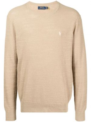 Βαμβακερός πουλόβερ σε στενή γραμμή με κέντημα Polo Ralph Lauren μπεζ