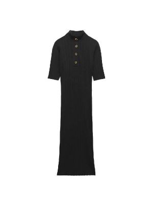 Платье с воротником на пуговицах Zara черное