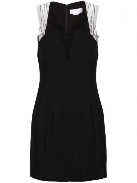 Коктейлна рокля с v-образно деколте от тюл Genny черно