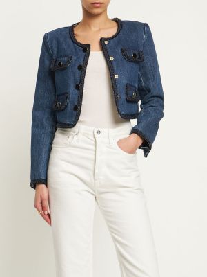 Bavlnená džínsová bunda Self-portrait modrá