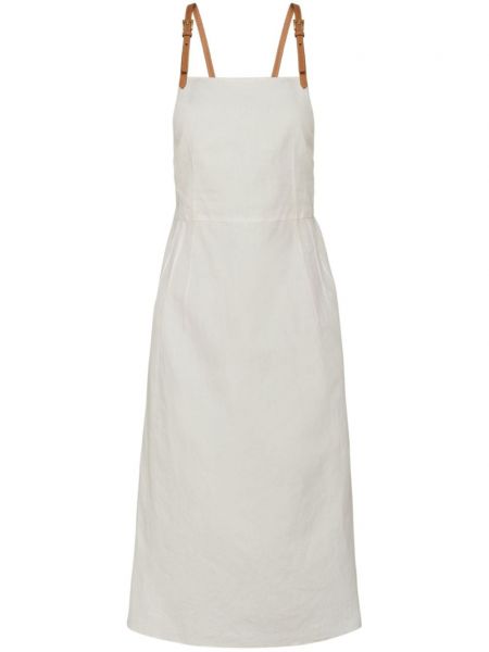 Λινή μίντι φόρεμα Prada λευκό