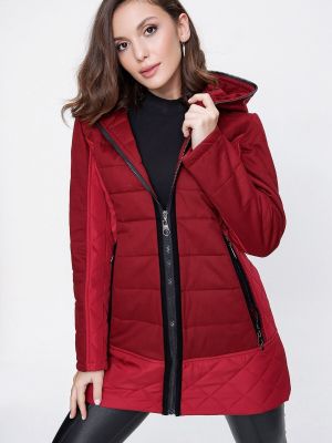 Pikowany płaszcz z kapturem relaxed fit By Saygı czerwony