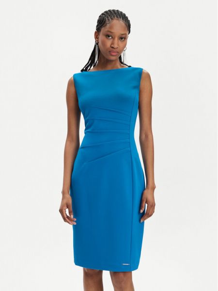 Коктейлна рокля slim Calvin Klein синьо
