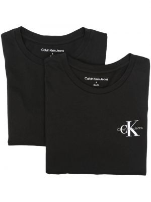 Bombažna denim srajca s potiskom Calvin Klein Jeans črna