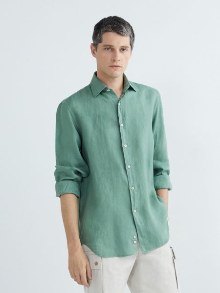 Camisa de lino manga larga Paul & Shark verde