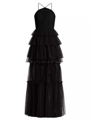 Платье в горошек с рюшами Zac Posen черное