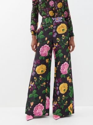 Атласные брюки широкого кроя с цветочным принтом Carolina Herrera черный