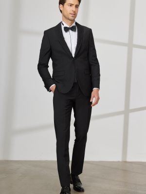 Slim fit vlněný oblek s šálovým límcem Altinyildiz Classics černý
