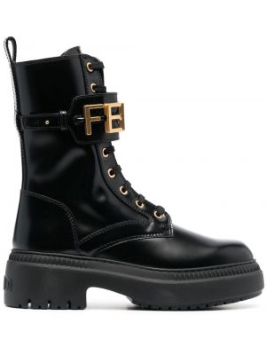 Ankle boots sznurowane koronkowe Fendi czarne