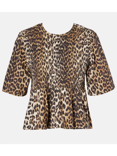 Leopard trykt bomuld top Ganni brun