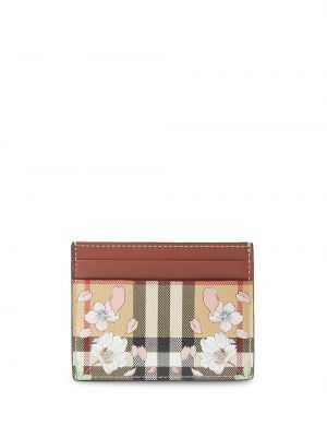 Kockovaná kvetinová kožená peňaženka Burberry béžová
