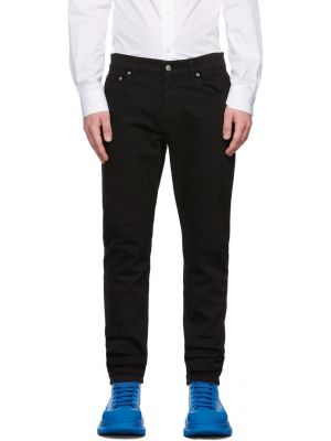 Черные джинсы с вышивкой граффити Alexander McQueen