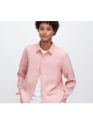 Классическая льняная рубашка Uniqlo розовая