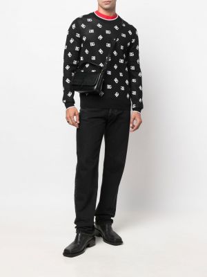 Žakárový hedvábný vlněný svetr Dolce & Gabbana černý