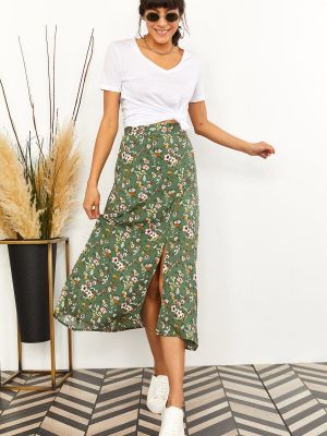 Suknja s cvjetnim printom Olalook kaki