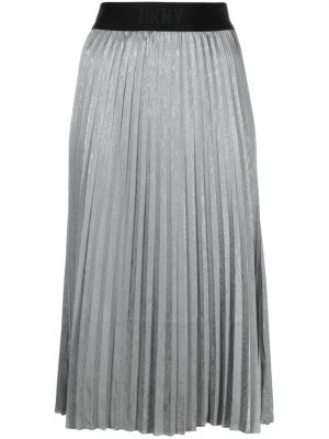 Plisované žakárové midi sukně Dkny stříbrné