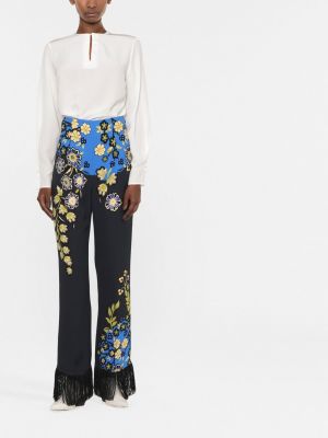 Květinové kalhoty s třásněmi s potiskem Etro černé