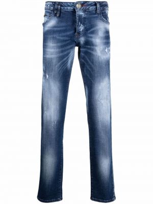 Proste jeansy z niską talią Philipp Plein niebieskie