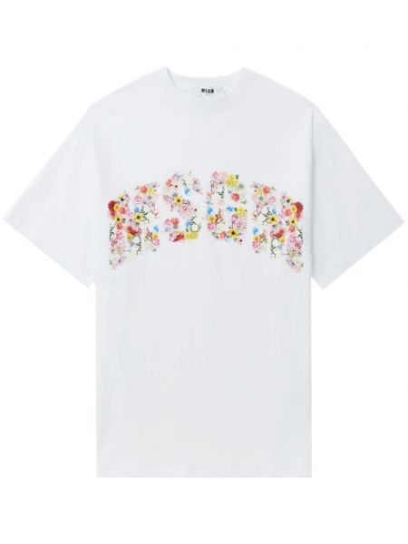 T-shirt en coton à fleurs Msgm blanc