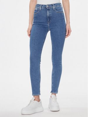 Дънки skinny fit с висока талия Calvin Klein Jeans синьо