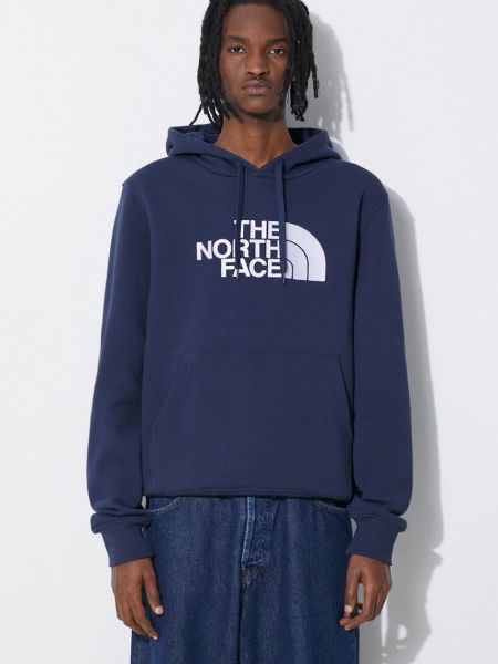 Хлопковый пуловер с капюшоном с аппликацией The North Face синий