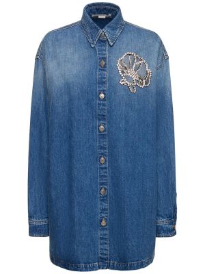 Koszula jeansowa oversize z kryształkami Stella Mccartney niebieska