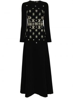 Krepové krištáľové večerné šaty Dina Melwani čierna