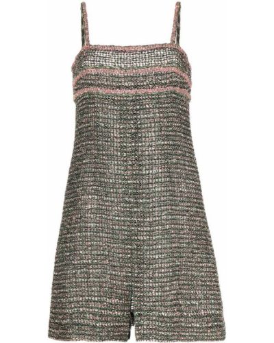 Vlněné šaty s rozparkem bez rukávů na zip Chanel Pre-owned - zelená