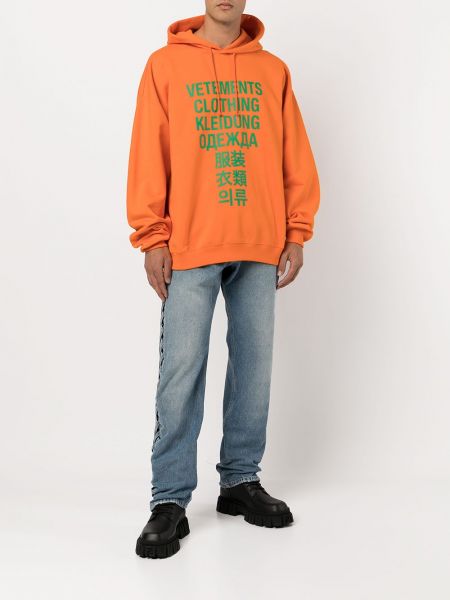 Bluza z kapturem z nadrukiem Vetements pomarańczowa
