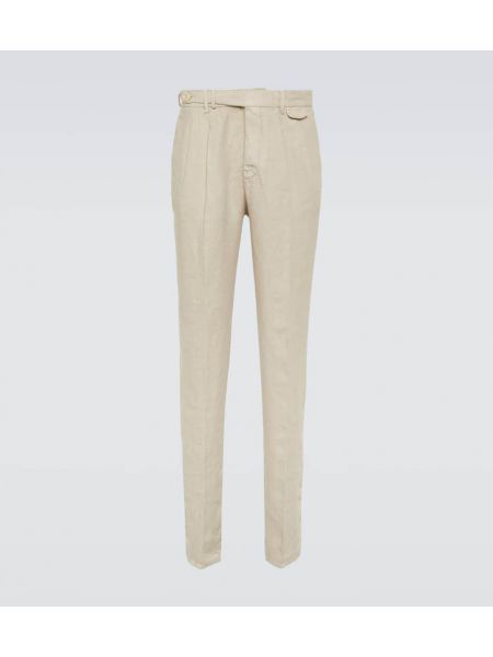 Pantalones de lino slim fit Brunello Cucinelli beige