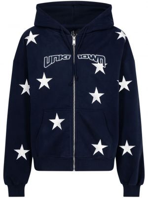 Βαμβακερός φούτερ με κουκούλα με σχέδιο με μοτίβο αστέρια Unknown Uk μπλε