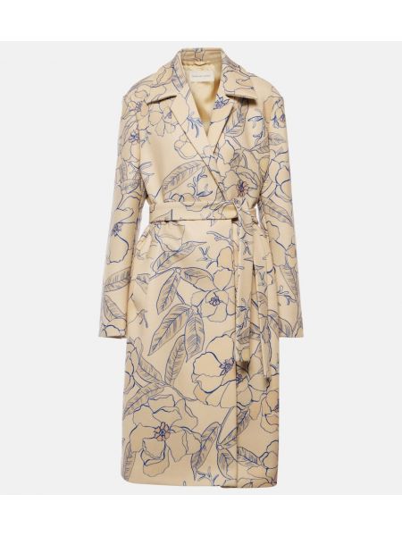 Floral ull frakk med belte Dries Van Noten beige