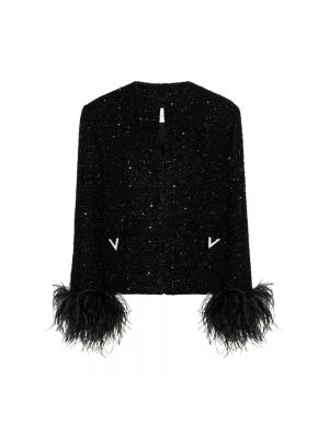 Sweter w piórka tweedowy Valentino czarny