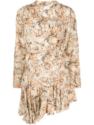 Jedwabna sukienka z nadrukiem w abstrakcyjne wzory Isabel Marant beżowa