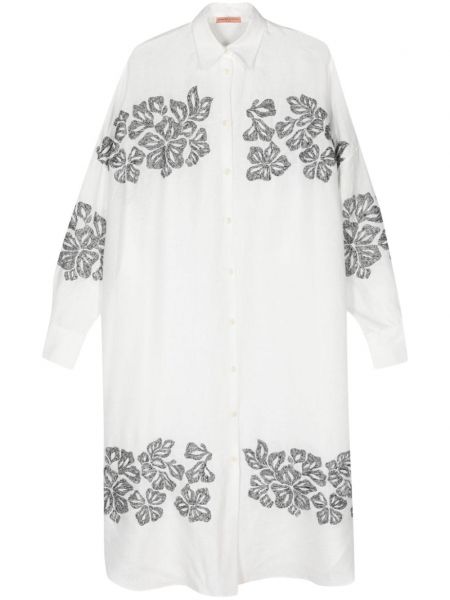 Lanena obleka s cvetličnim vzorcem Ermanno Scervino bela
