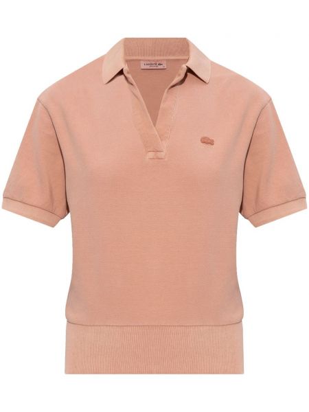 Medvilninis siuvinėtas polo marškinėliai Lacoste rožinė