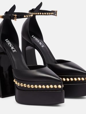 Кожени полуотворени обувки на платформе Versace